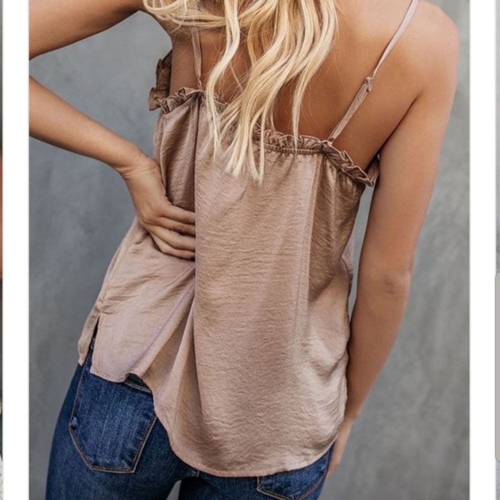 HP 90S Y2K Nude boho chic gypsy ruffle cami top - Picture 3 of 5